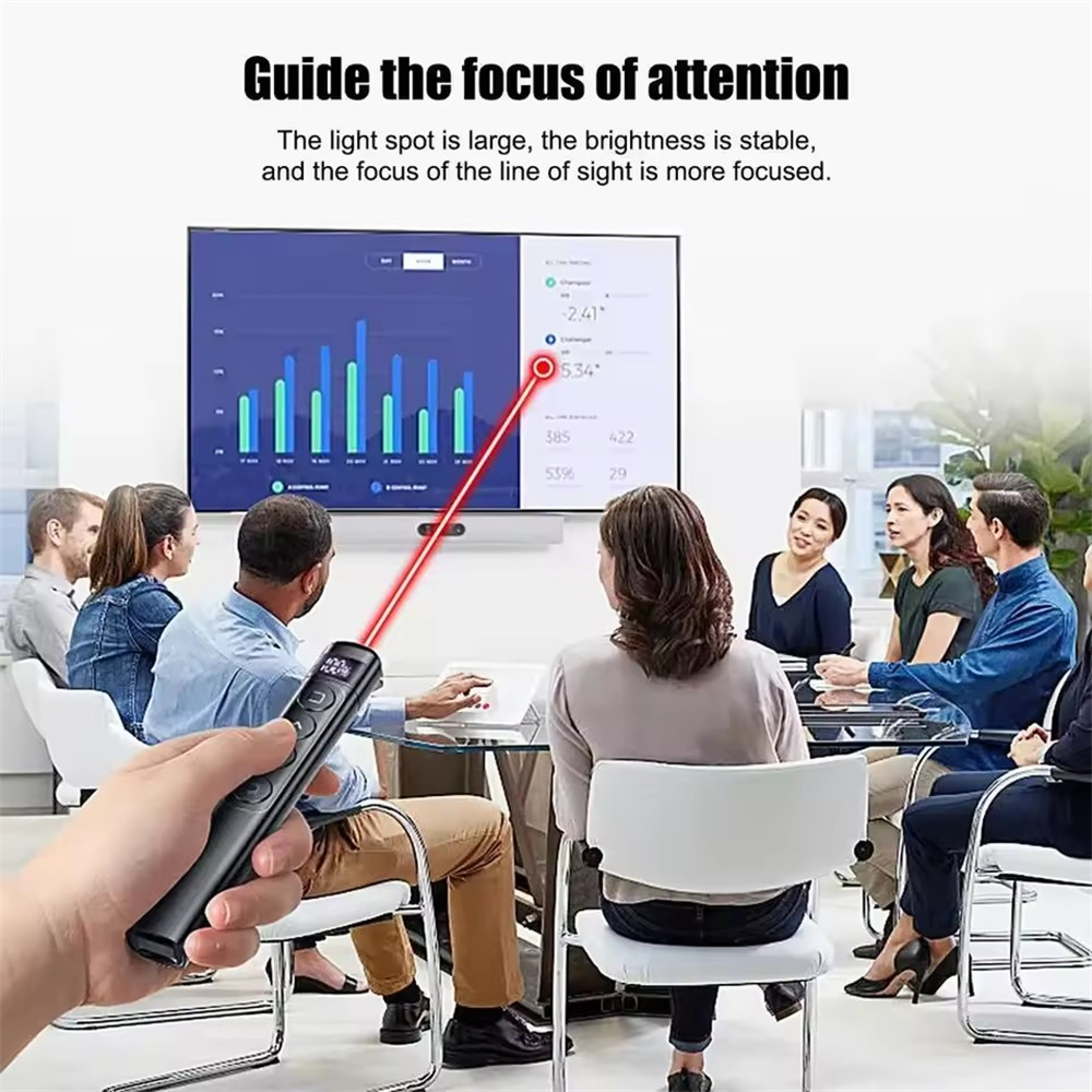 Presentation Remote Laser - ปากกาพาวเวอร์พอยท์ คลิกเกอร์นำเสนอแบบไร้สาย ปากกาควบคุมระยะไกลแบบชาร์จได้ประเภท-C สำหรับการสอนในสำนักงาน โปรเจคเตอร์ ผู้นำเสนอ