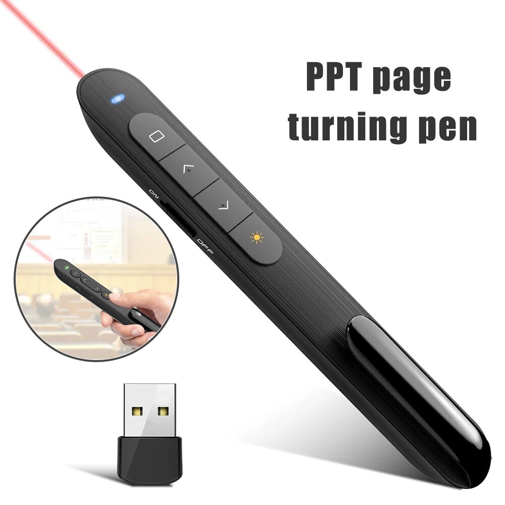 Presentation Remote Laser - รีโมทคอนโทรลมัลติฟังก์ชั่นพลิกปากกาชาร์จปากกาเลเซอร์สายตาการสอนสาธิตธุรกิจ PPT Speech แสงสีแดง