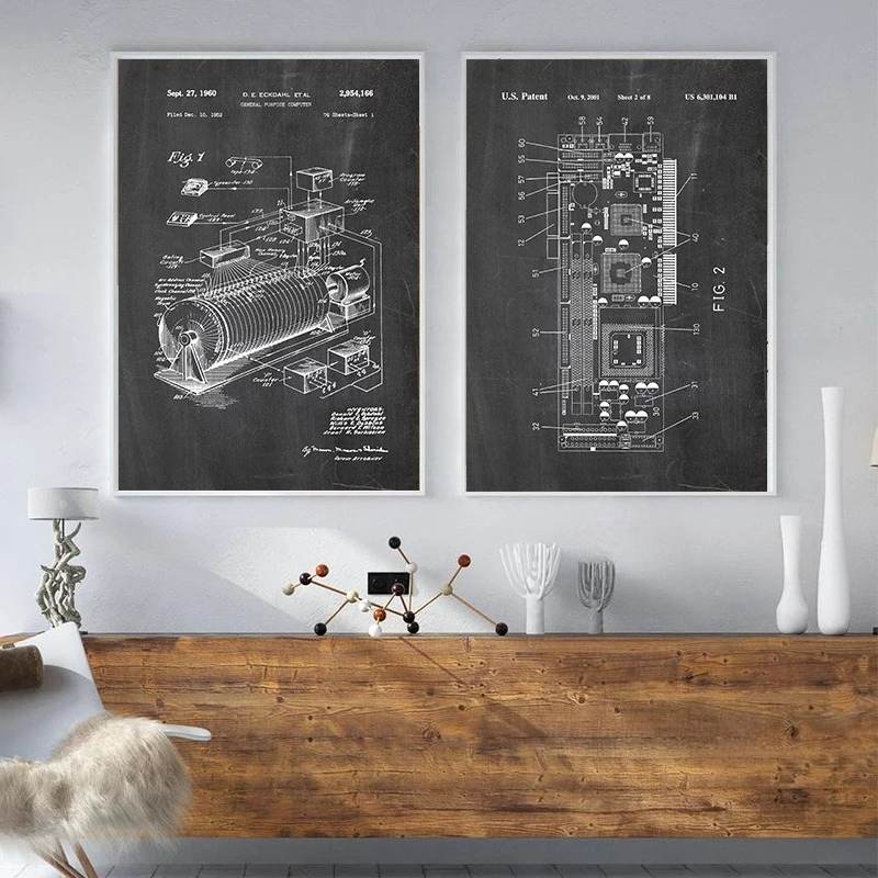 ชุดภาพศิลปะติดผนังลายสิทธิบัตร - Tech Office Wall บทวิจารณ์และราคา