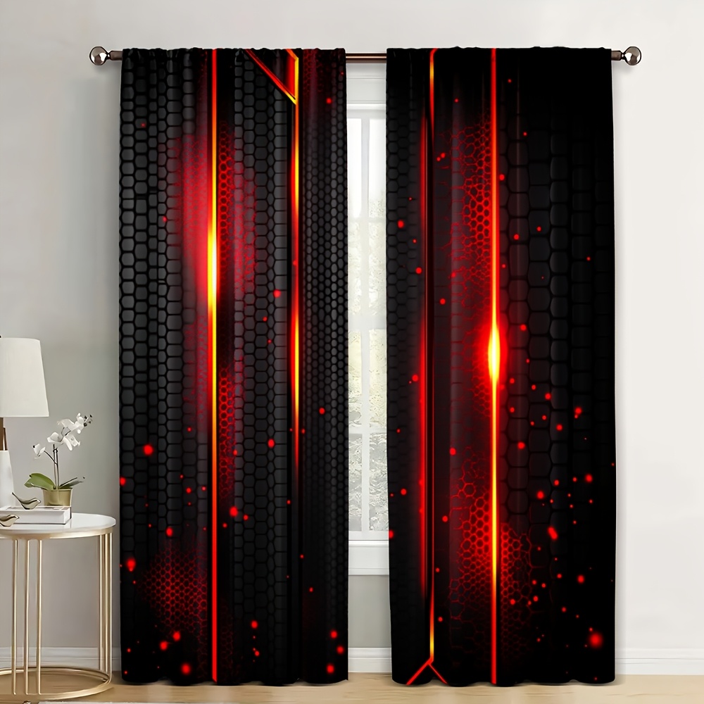 ผ้าม่านลายลาวา 2 ชิ้น สีดำแดง  - Office Tech Decor บทวิจารณ์และราคา