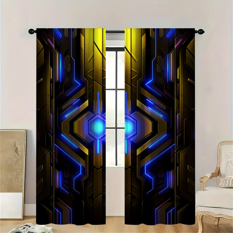 ผ้าม่านลายเรขาคณิต 2 ชิ้น พร้อ - Office Tech Decor บทวิจารณ์และราคา