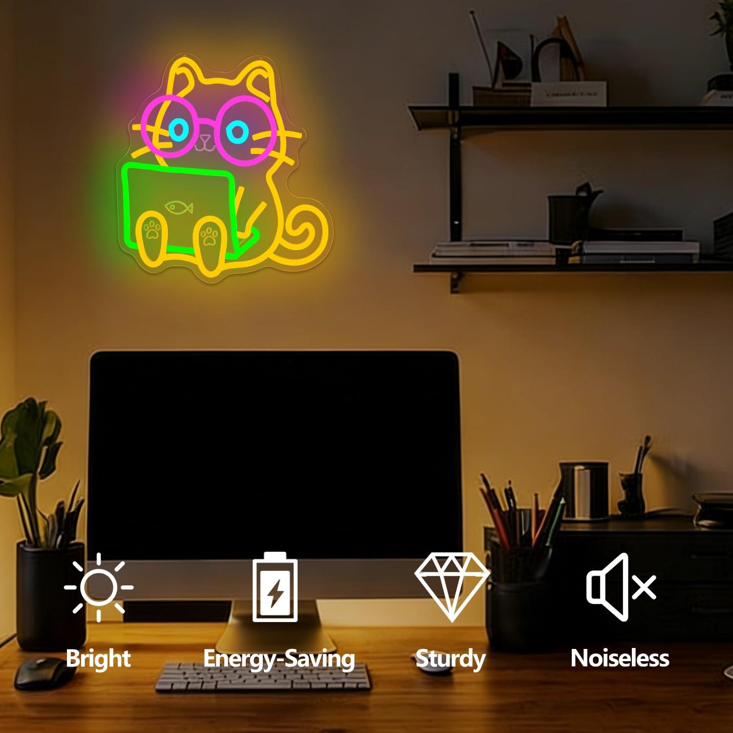 ป้ายไฟนีออนรูปแมวสำหรับแล็ปท็อ - Tech Office Wall บทวิจารณ์และราคา